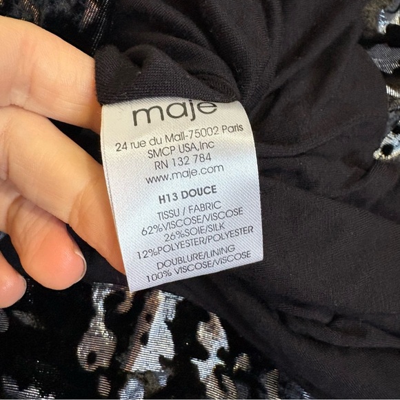 Maje Douce Silk Blend Velvet Shimmer One Shoulder Velvet Burnout Dress Small - Picture 14 of 16